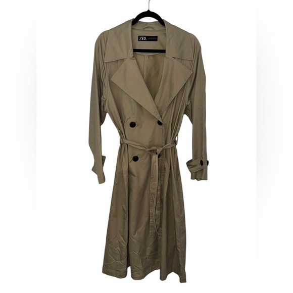 Zara LONG BELTED TRENCH COAT in beige | Size Large | NWOT - Picture 2 of 3
